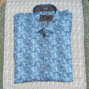 Casual Blue Patterned Men's Button Shirt